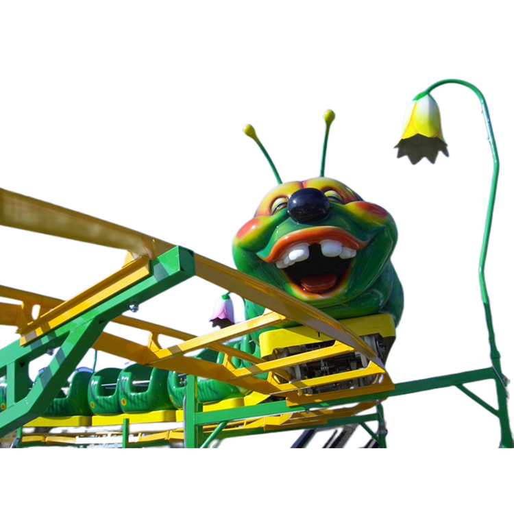 16 Person Amusement Park Kiddie Ride Wacky Green Worm Kids Mini Roller Coaster 