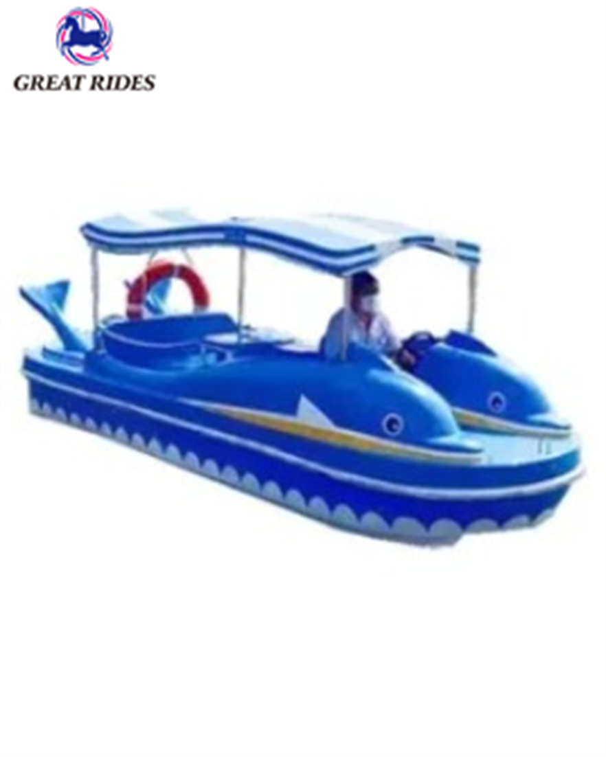 Low Price Water Play Games Blue Whale Type 4 Capacity Water Park Leisure Pedal Fiberglass Boats For Sale
